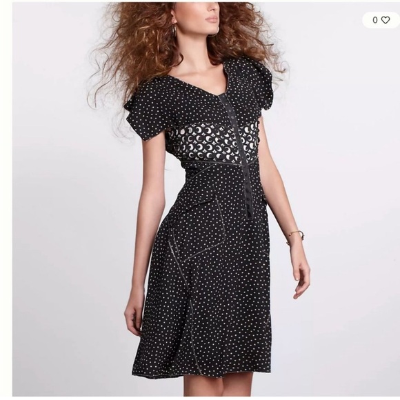 Byron Lars Beguile Black Tan Laser Cut Fit & Flare Flutter Midi Dress - Picture 1 of 10
